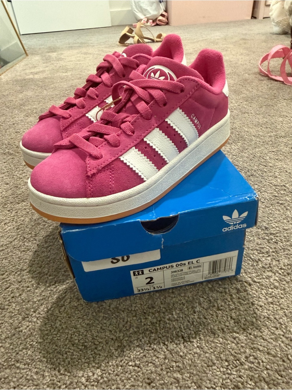 adidas Campus Pink Suede Sneakers with White Stripes